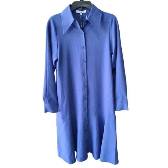 NWT $758 Tibi Blue Long Sleeve A-Line Shirt Dress size XS Overissed